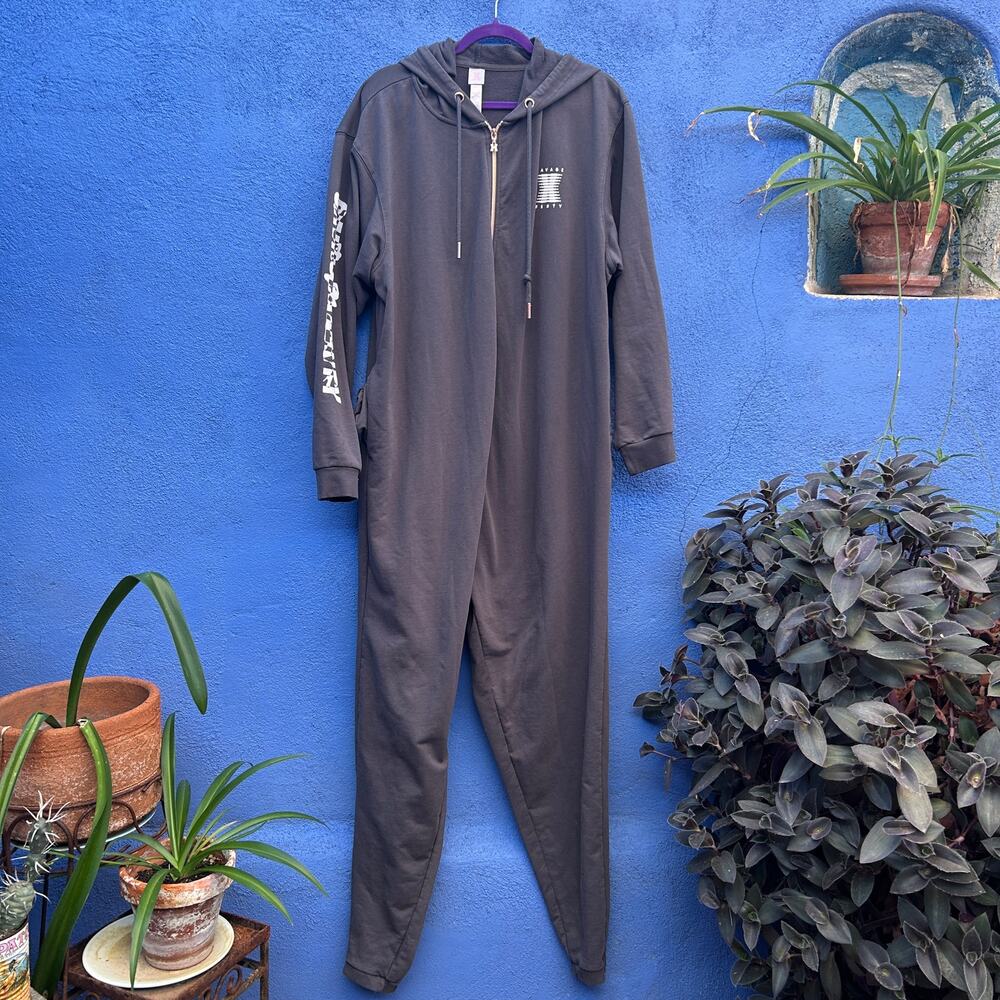 savage x fenty charcoal gray showgirl cotton blend hooded sweatsuit jumper